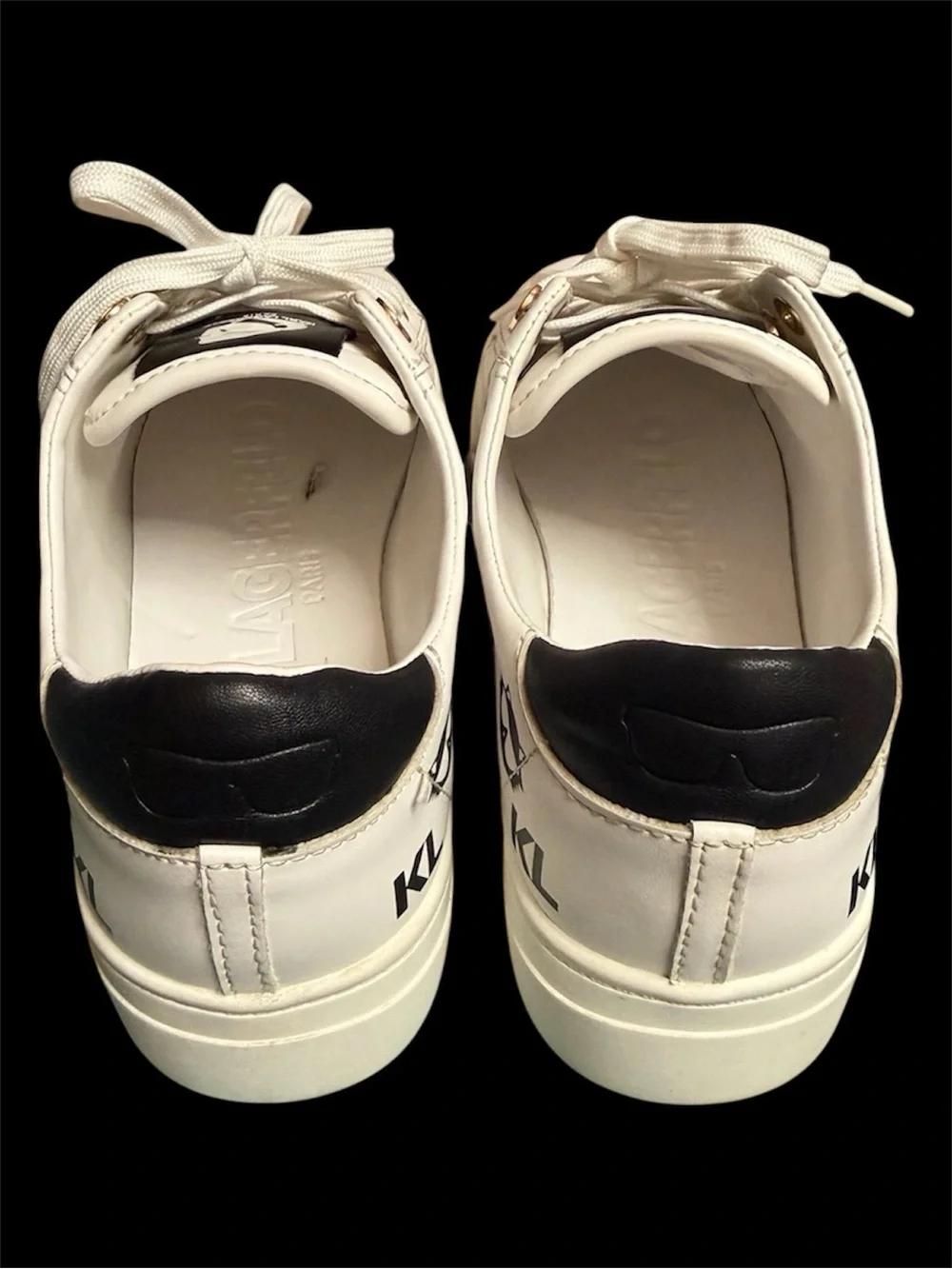 Karl Lagerfeld Paris Woman’s White Low-Top Sneakers with Black Logo Icons Sz 7.5 - Picture 4 of 11